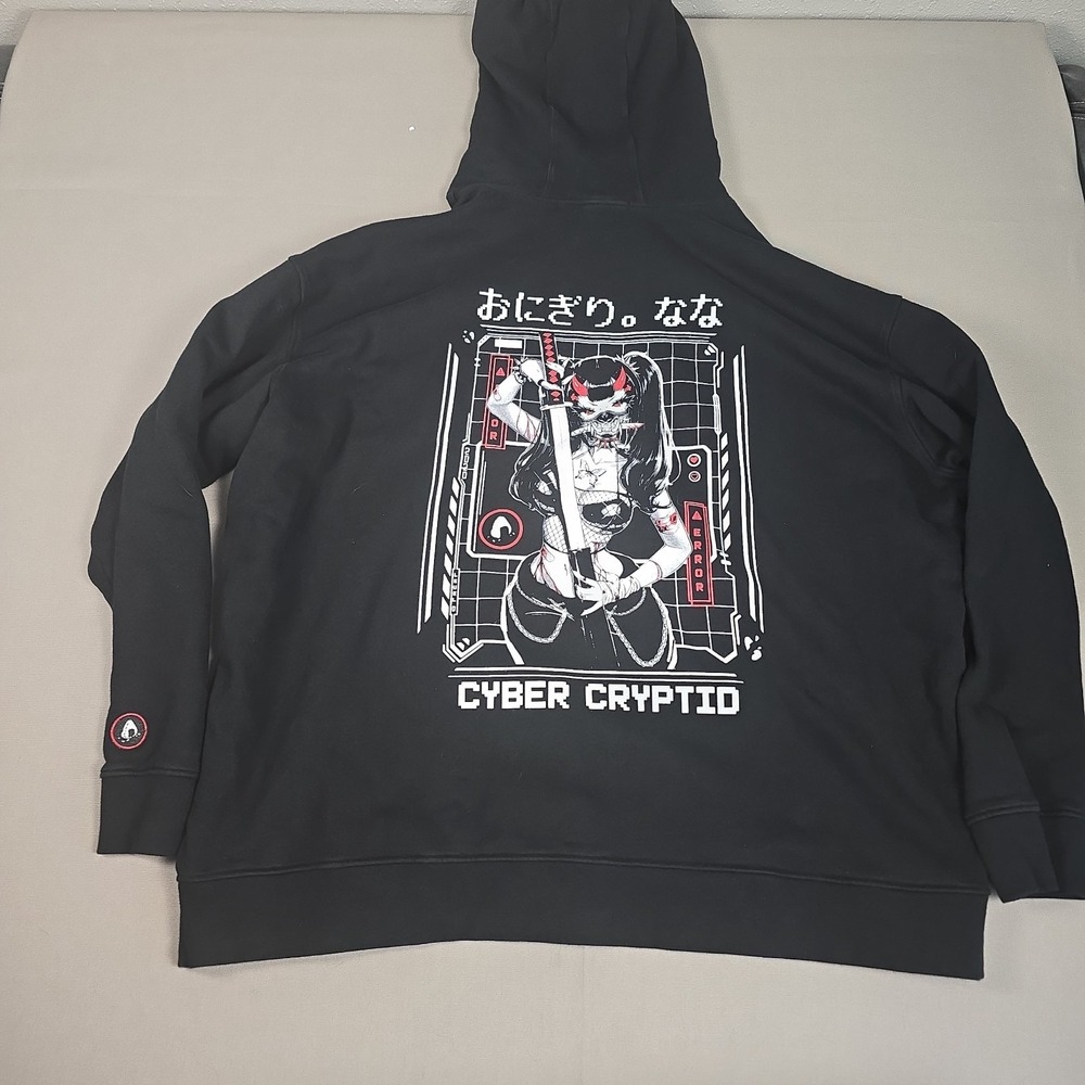 Onigiri Nana Cyber Cryptid Hoodie Black Graphic Anime VTuber Streetwear [Size]